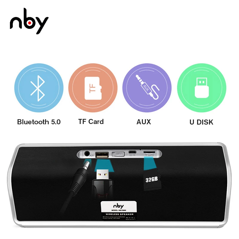 Nby 6690 портативный Bluetooth динамик 10 Вт подставка 4D стерео беспроводной громкий Fm