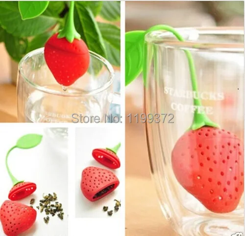 1000 шт./лот милый модный силиконовый ситечко для заварки чая клубничный фильтр