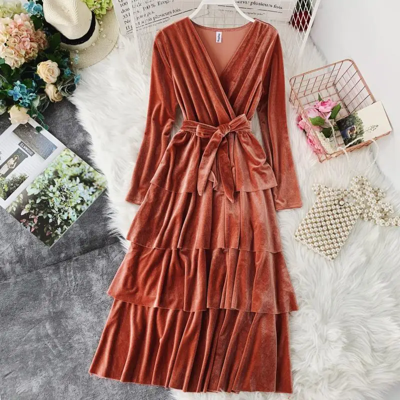 Robe femme hiver 2018 платья знаменитостей вечерние бархатные однотонные с v-образным