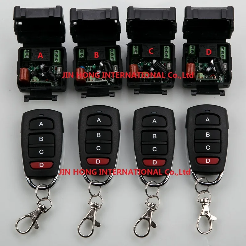 AC220V 1CH 10A обучающий код беспроводной переключатель системы дистанционного управления teleswitch 4 приемника и 4 передатчика