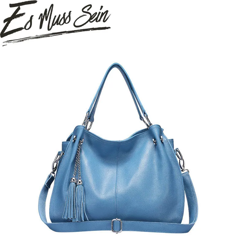 EsMussSein New Fashion Soft Real Genuine Litchi Leather Tassel Women Handbag Lady Shoulder Tote Messenger Bag Purse Satchel | Багаж и