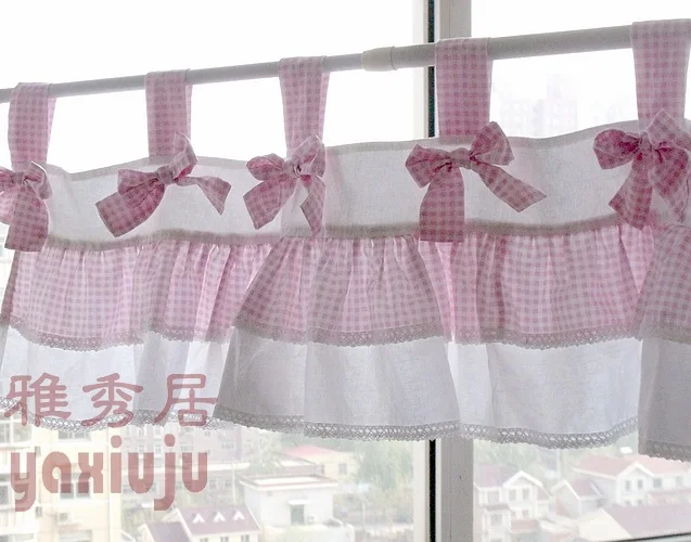 

Free shipping Plaid bow pastoral beautiful curtains for living room bedroom coffee short kitchen curtains 40*150cm customized