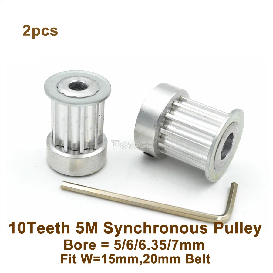 

POWGE 10 Teeth 5M Synchronous Pulley Bore 5/6/6.35/7/8mm Fit Width 15/20mm 5M Synchronous Belt 10T 10Teeth HTD 5M Timing Pulley