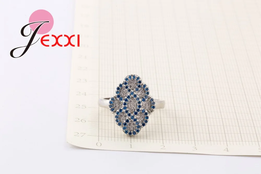

Good Elegant Shinning Blue Cubic Zirconia Simple Flower Style Pure 925 Sterling Silver Rings For Women Fine Wedding Ring