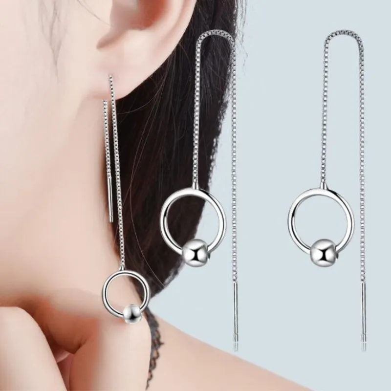 

New Arrival Temperament Exquisite 925 Sterling Silver Jewelry Ear Line Simple Fresh Round Small Ball Dangle Earrings SE286
