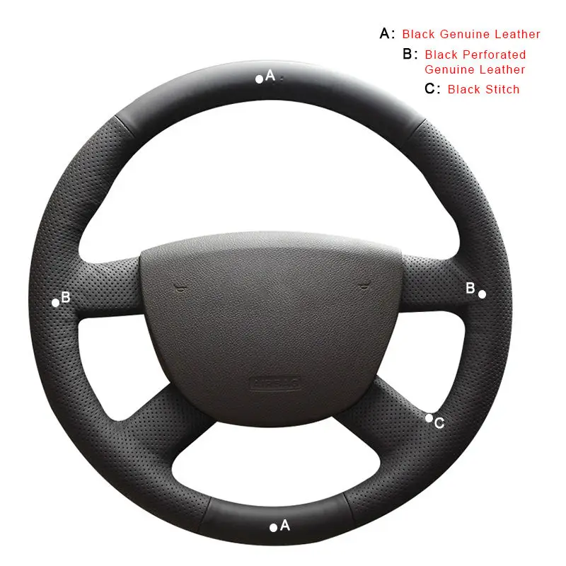 Genuine Leather Автомобильная оплетка на руль для Ford Focus 2 2005-2011 для Ford Kuga 2008-2011 C-MAX 2007-2010 кожаные чехлы для руля - Название цвета: Genuine Leather