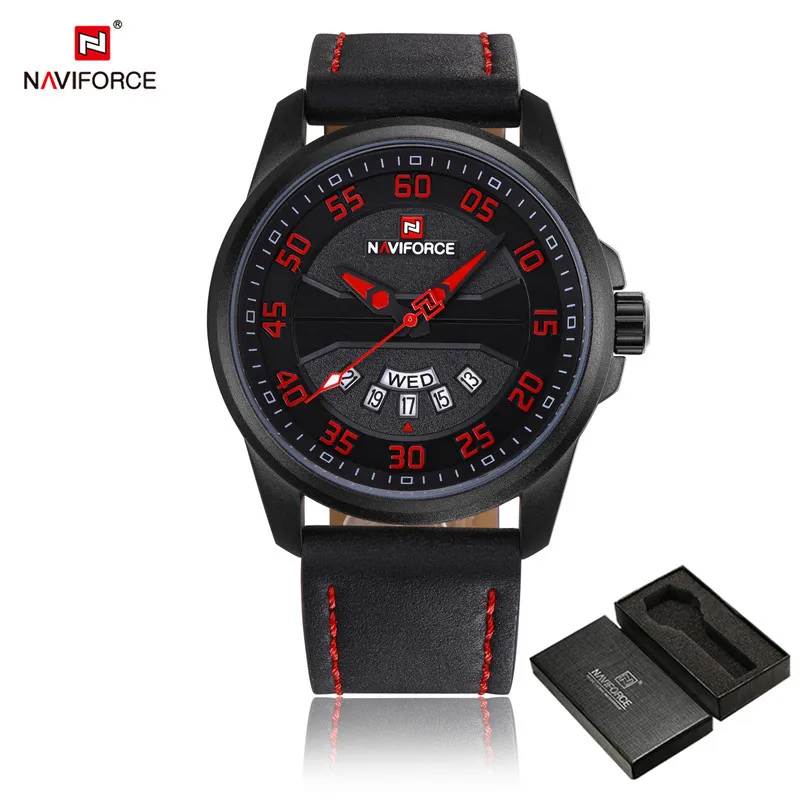 Naviforce новые модные мужские часы, Военные Спортивные кварцевые мужские часы, кожаные водонепроницаемые мужские наручные часы, мужские часы 9124 - Цвет: NA912403 with box