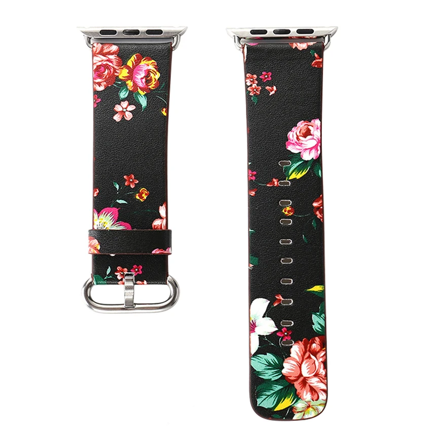 Кожаный ремешок для часов Apple Watch 42/44 мм 38/40 Серия 1/2/3 цветочный с цветочным принтом