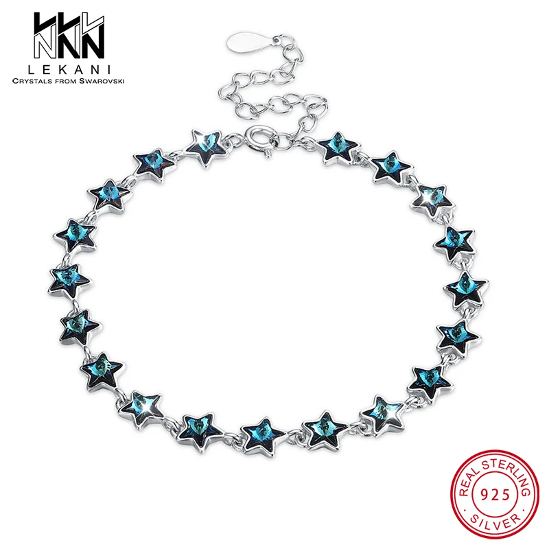 Женский браслет с голубым кристаллом Swarovski из стерлингового серебра 925 пробы