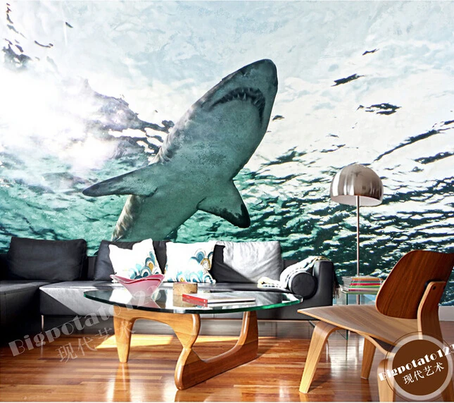 Объемные большие фрески на заказ морской аквариум Акула фон для гостиной дивана