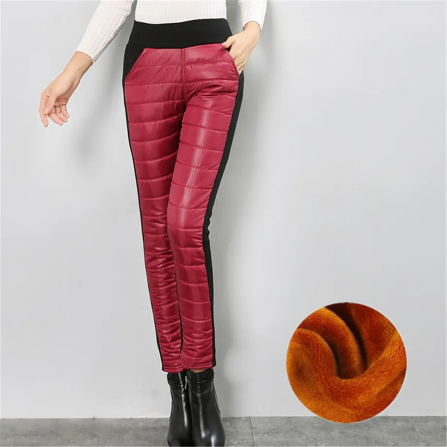 Jujube red Зимние теплые брюки с хлопковой подкладкой, женские утолщенные теплые штаны с эластичной резинкой на талии, женские черные повседневные штаны с высокой талией - Цвет: Jujube red