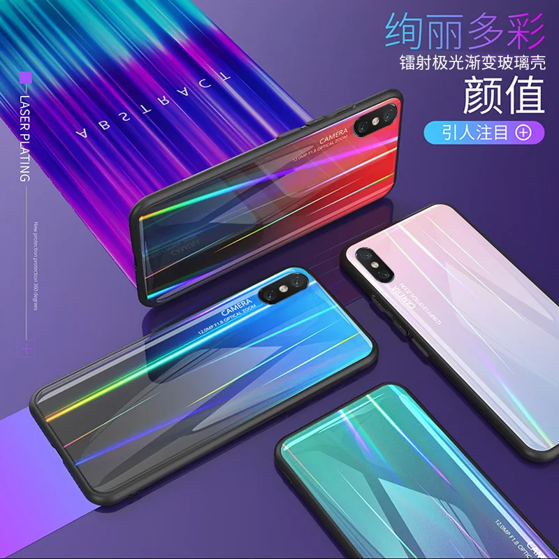 Чехол из закаленного стекла для Xiaomi Mi 9 Mi9 градиентный цвет лазерная стеклянная