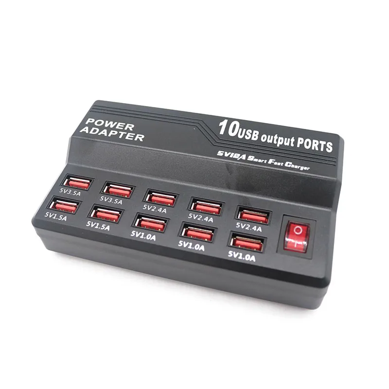 10 USB 2,0 портов 5 V 12A зарядное устройство с адаптером универсальная станция для iPhone для samsung для мобильных телефонов Xiaomi