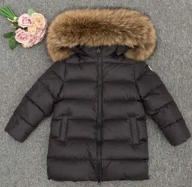 black matte Куртка с воротником из натурального меха енота пальто на белом утином пуху детские длинные толстые парки Детские темно-синие Куртки ветрозащитные пальто - Цвет: black matte