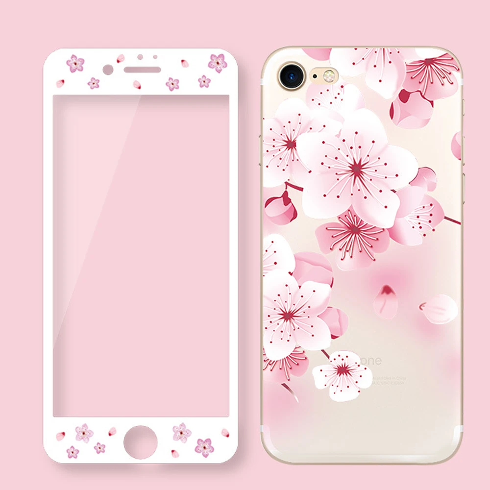 Защитный экран из закаленного стекла с цветами для iPhone 7 Plus 3d чехлы изогнутыми