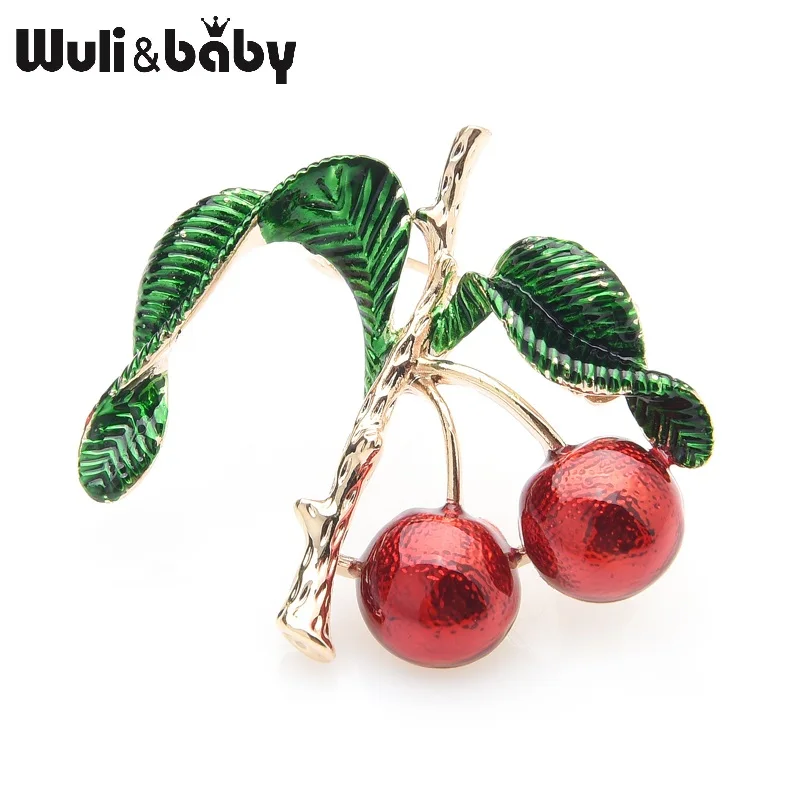 Wuli&ampbaby Red Cherry Enamel Brooches For Women And Men Metal Fruits Plants Weddings Brooch Pins Women's Hats Bags Accessories |
