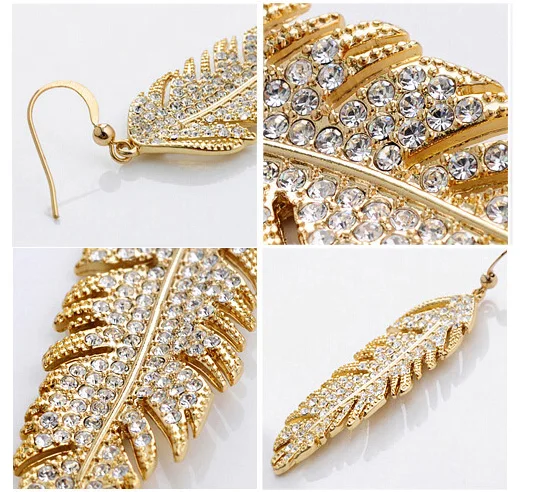 Перьевая плавающая подвеска АААА + стразы золотой цвет серебряный Модный