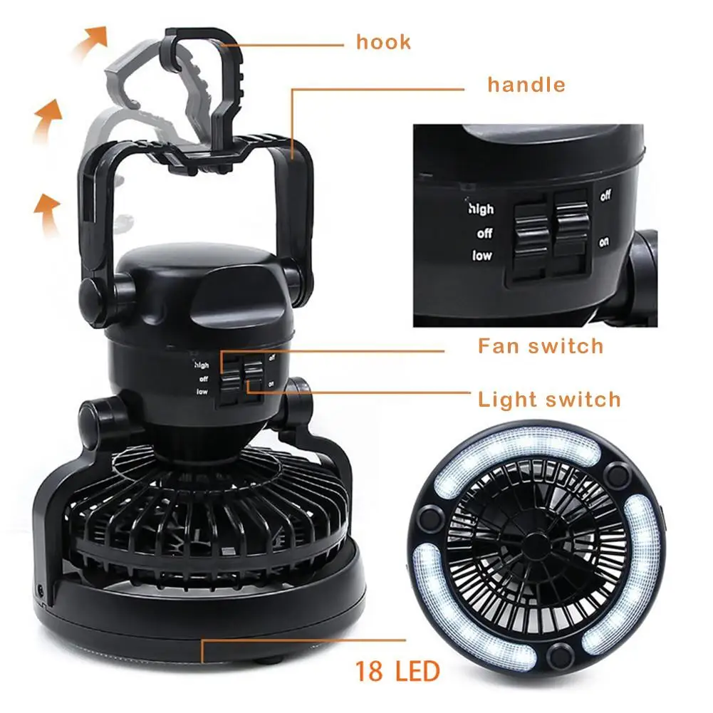 

Outdoor Portable Tent Light 18LED Camping Light with Fan Home Emergency Lights with hook