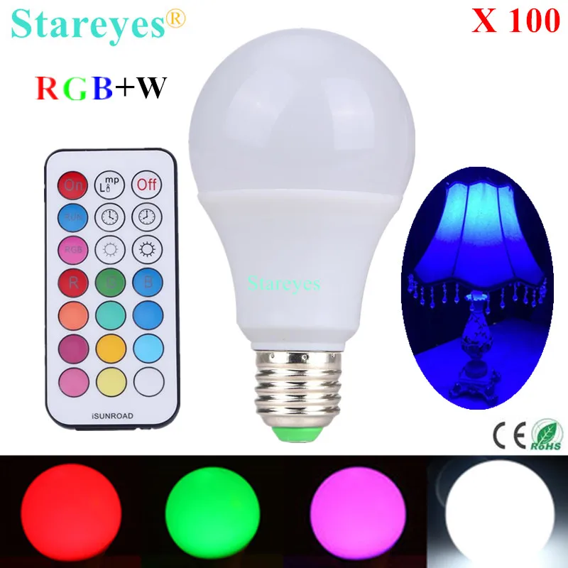 Бесплатная доставка 100 шт. E27 10 Вт RGB + W светодиодный светодиодная лампочка Белая