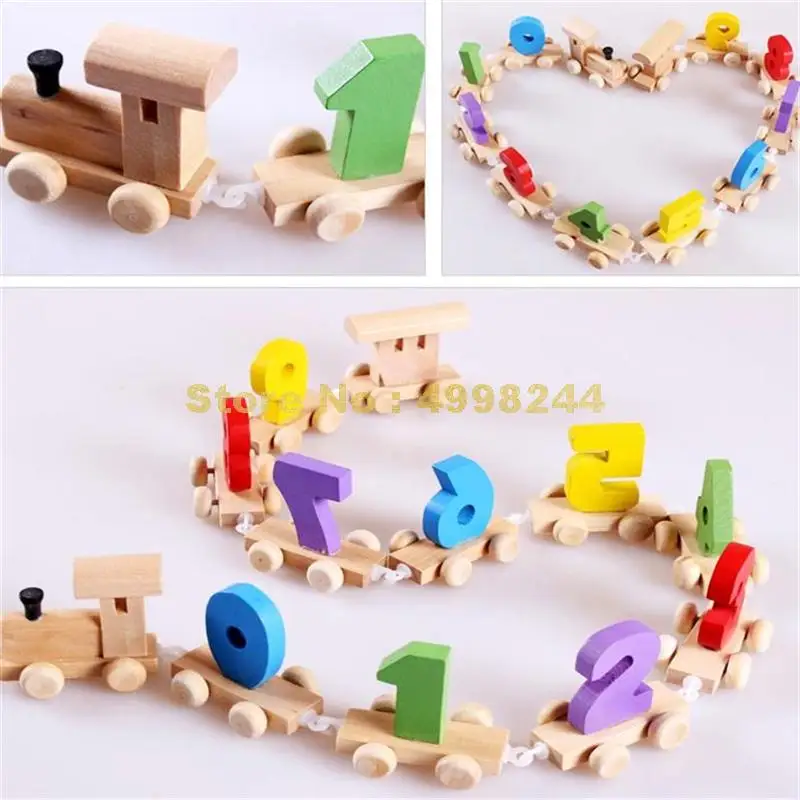 Деревянные pull &amp drag цифровой маленький поезд транспортного средства блоки