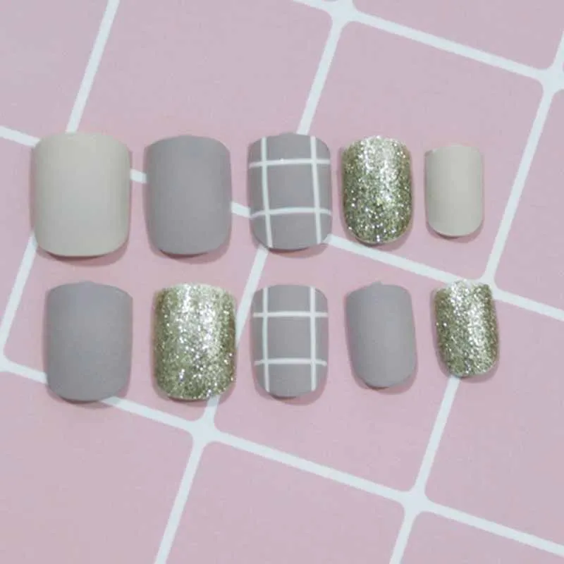 24 шт./партия свадебные накладные ногти блестящий фиолетовый белый в сетку дизайн