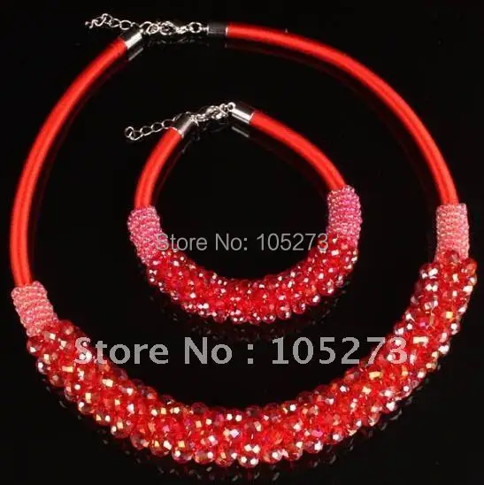

Red Crystal Choker Necklace & Bracelet Fashion Women's Jewelry Luck Crystal Jewelry Set Hot Sale New Free Shipping FN1340
