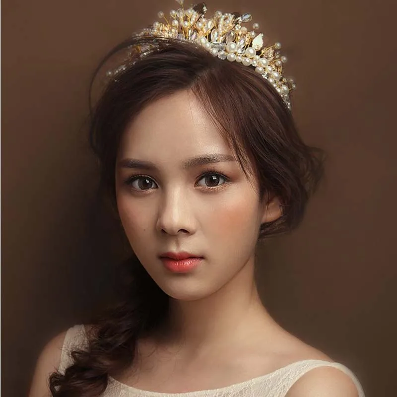 Элегантная корона в стиле барокко TREAZY золотого цвета, свадебные аксессуары для волос с имитацией жемчуга и кристаллами, Тиары и короны, свадебные украшения для волос