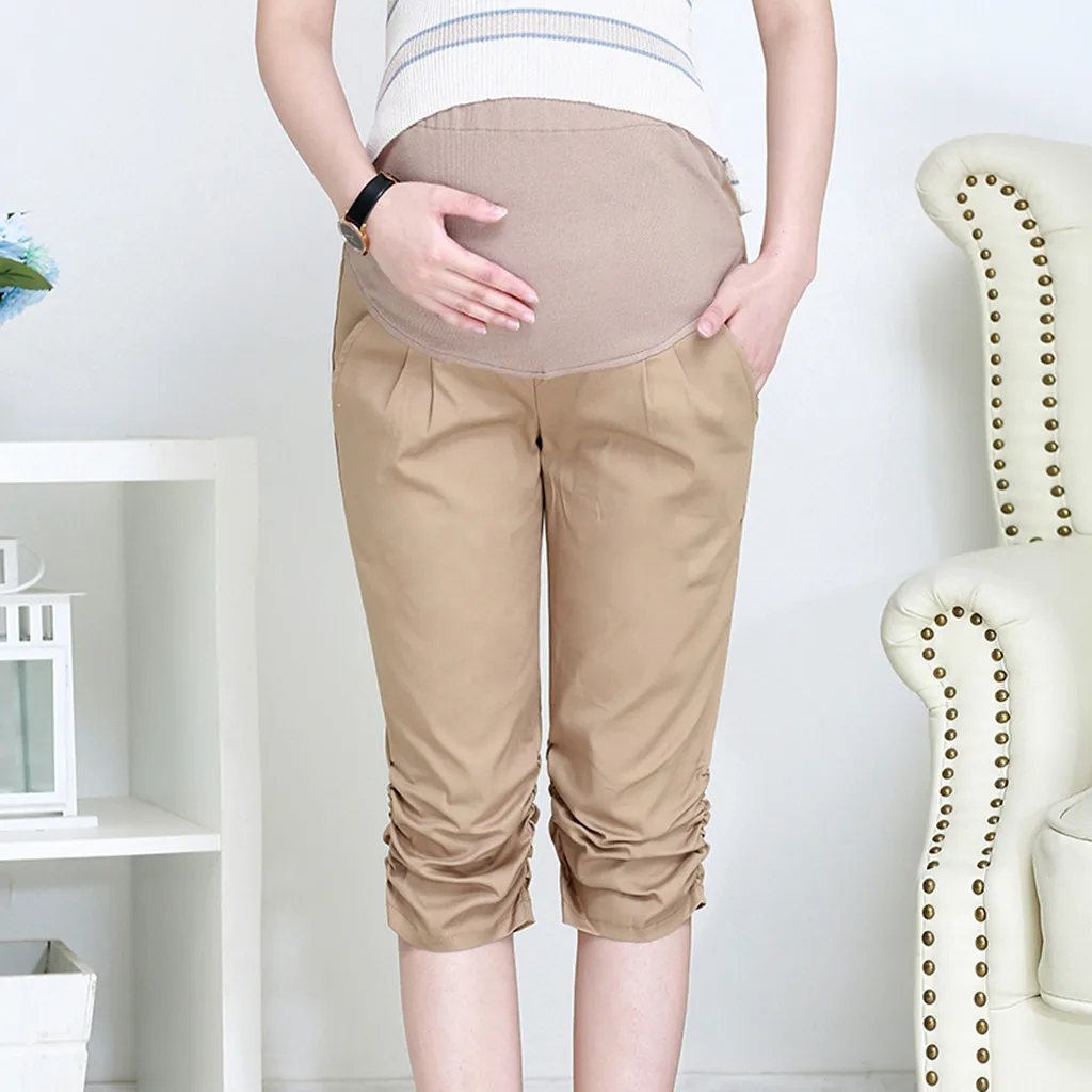 Women's Maternity Pants Pregnant Calf-Length Pregnancy Casual High Waist Large Size Cropped Trousers For | Мать и ребенок