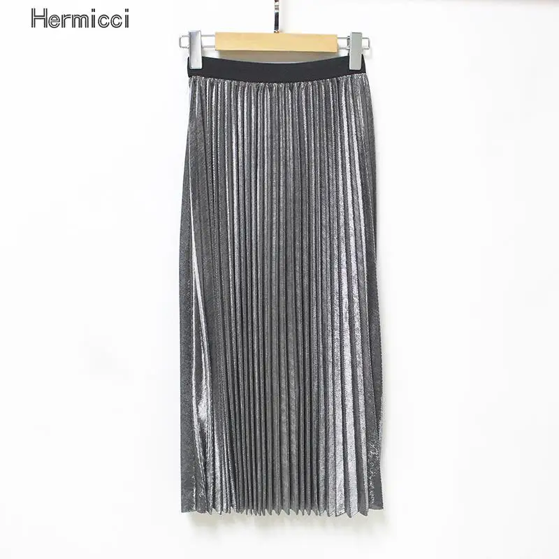 Плиссированная металлическая Блестящая серебряная юбка для девочек Женская
