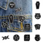 Хэллоуин кошка ювелирные изделия эмаль булавки черный Панк броши подарки гроб Готическая ведьма отворот унисекс заклинания воротник значки Луна Бесплатная доставка