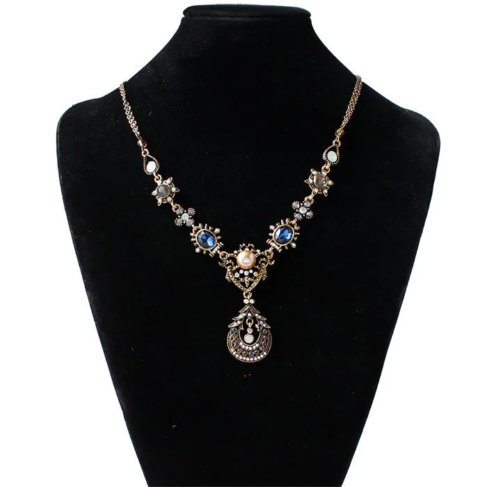 Индюк Синий Кристалл Стразы кулон ожерелья для женщин Жемчуг Бусины нагрудник