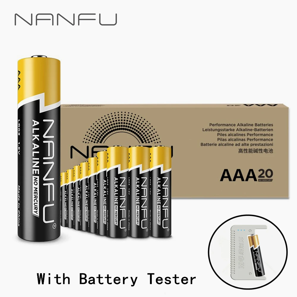NANFU 20 шт./компл. AAA батареи LR03 1 5 V щелочные с батареей тестер для часов контроллер