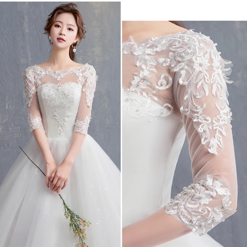 Свадебные платья со шлейфом новинка Vestidos de novia с круглым вырезом цвета слоновой