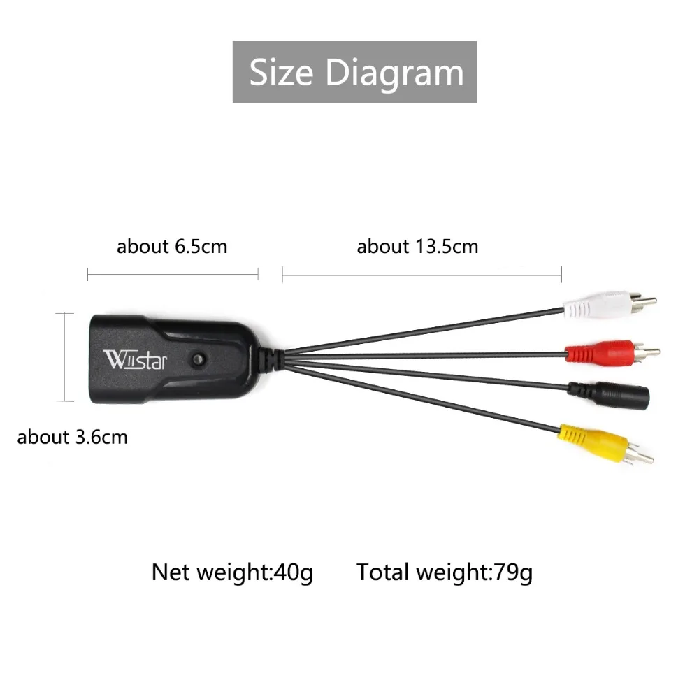RCA to HDMI 1080P Mini Composite CVBS AV Video Audio Converter Adapter with dc Charge Cable for PC Laptop Xbox PS4 | Электроника