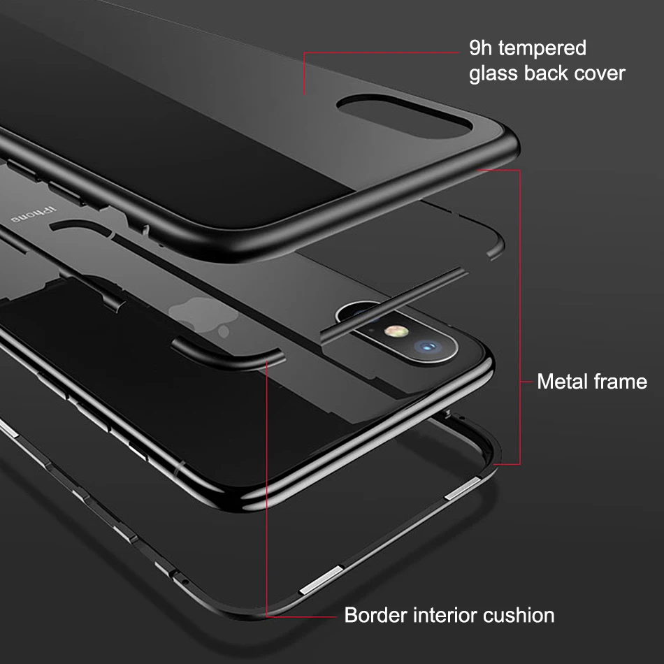 Магнето Магнитная адсорбции металла Стекло чехол для iPhone X 8 7 6 S плюс назад Случаи
