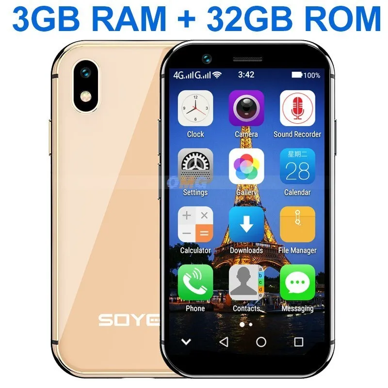 Gold 32GB ROM SOYES XS 4G телефон MTK6737 четырехъядерный смартфон android 6,0 смартфоны 3.0" телефоны Две сим-карты мобильный телефон отпереть телефон мини сенсорный - Цвет: Gold 32GB ROM
