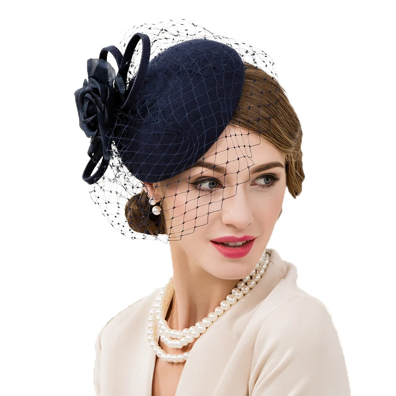 Женская фетровая шляпка Таблетка FS с вуалью и цветами для церкви торжественных