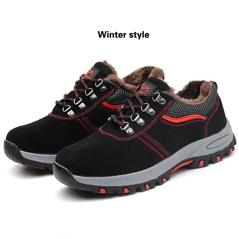 Black Winter style Новые мужские уличные рабочие и строительные защитные ботинки со стальным носком, дышащий дезодорант, мужские ботинки с защитой от проколов, большие размеры 35-46 - Цвет: Black Winter style