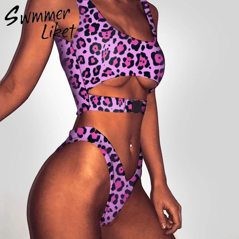 Brazilian leopard print bikini 2018 Push up sexy tankini Bandage buckle swimsuit female Summer swimwear women thong bathing suit |