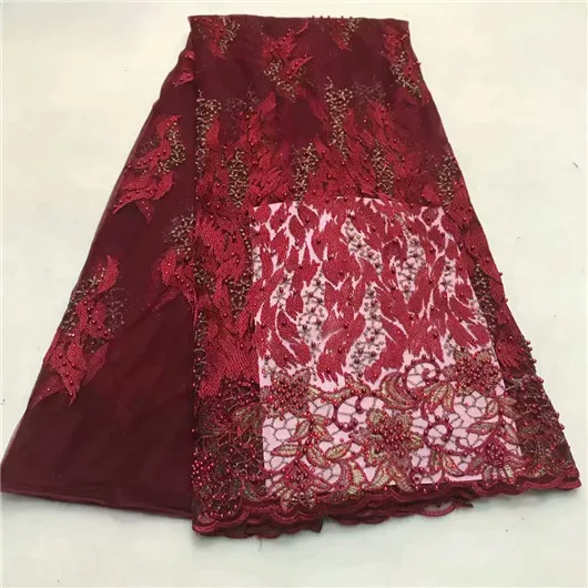 

2018 latest african lace fabric with beads design embroidery tulle lace fabric hot selling nigerian lace fabric for dress