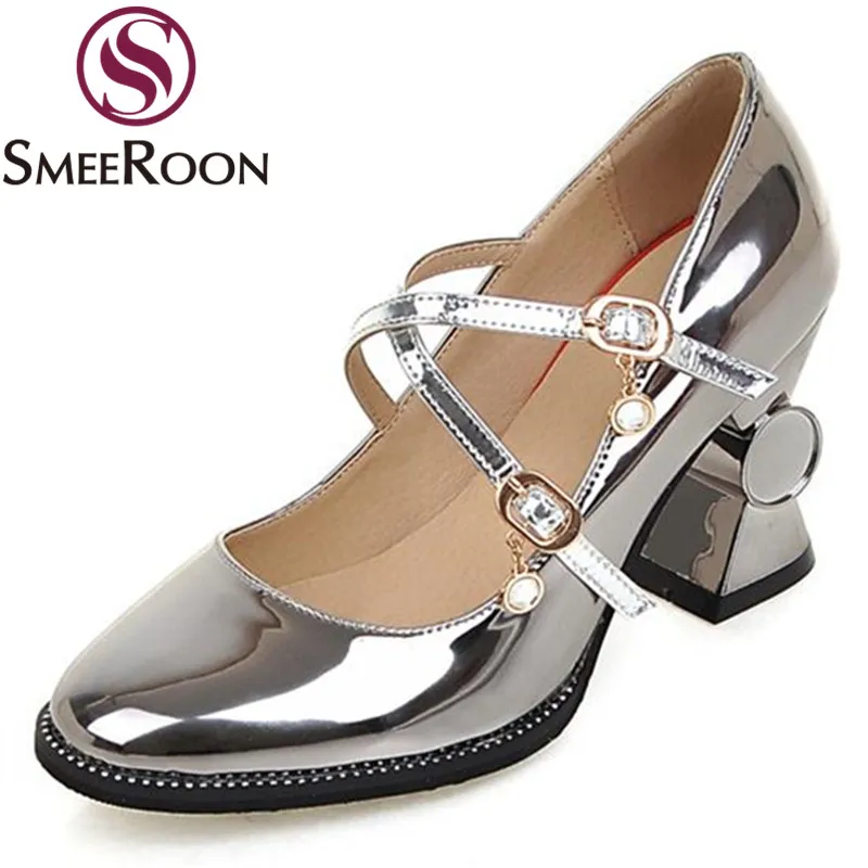 Туфли лодочки женские из лакированной кожи с квадратным носком и пряжкой|Женские