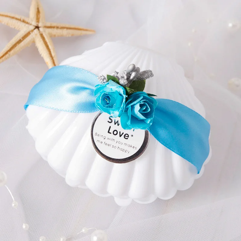 M05 Sky blue 20 шт./компл. Творческий защитный чехол с откидной крышкой в виде ракушки раковины конфетная коробка шоколада с лентой лук Свадебная конфетная Подарочная Коробки вечерние поставки - Цвет: M05 Sky blue