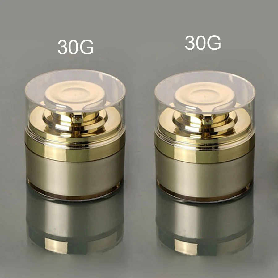 Безвоздушная банка 50 г золотого цвета с прозрачной крышкой Золотая насосом для