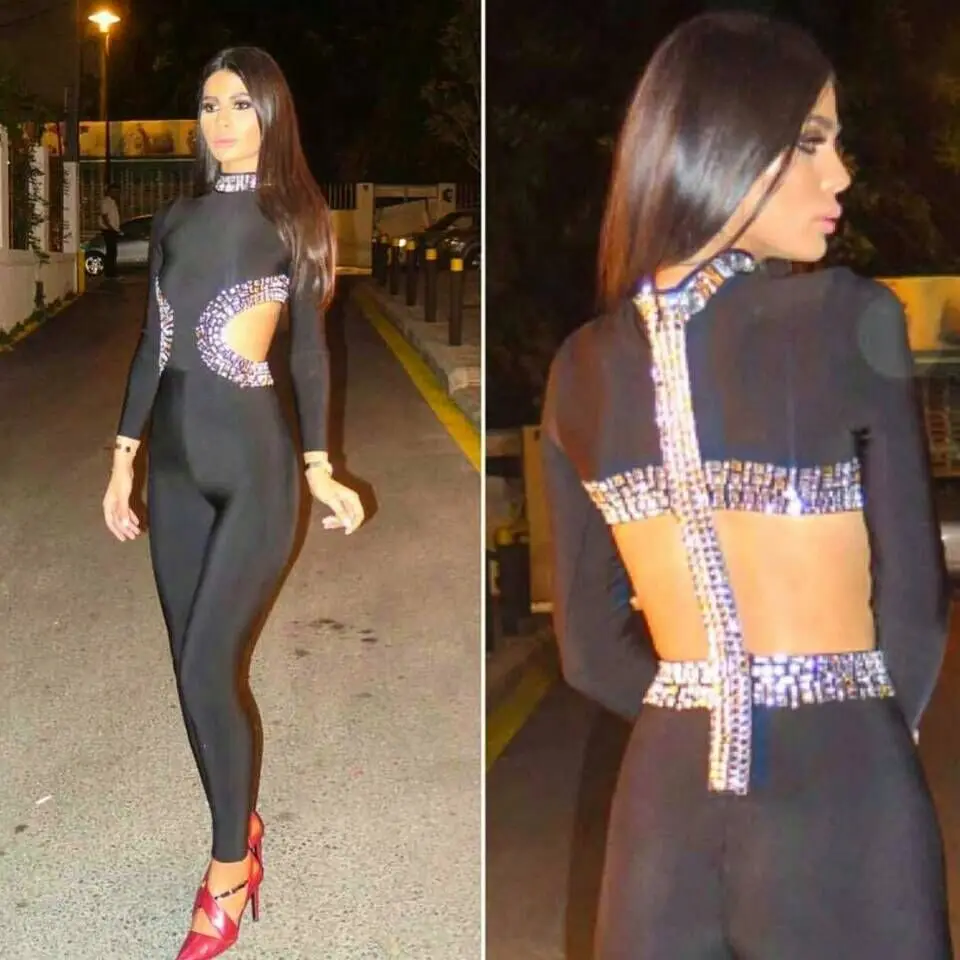 

New Coming Ladies HL Bandage Jumpsuits Long Sleeve Sexy Club Night Bodycon Wear Celebrity Fashion Jumpsuits