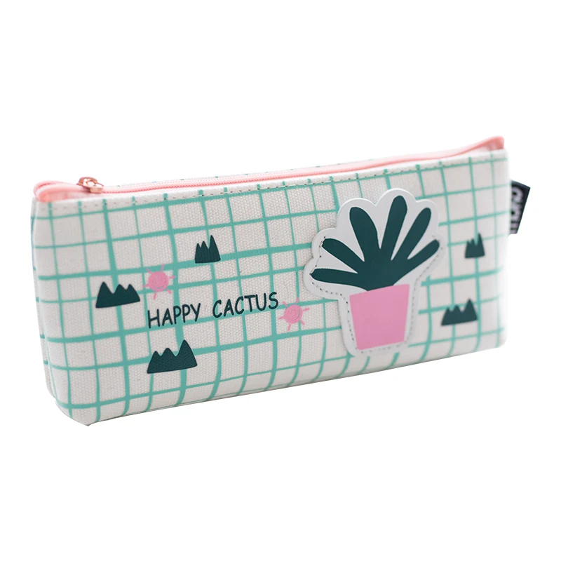 Kawaii Cactus Pencil Case Canvas Plant Stationery Large Capacity Bag For Students School Supply|Пеналы| |
