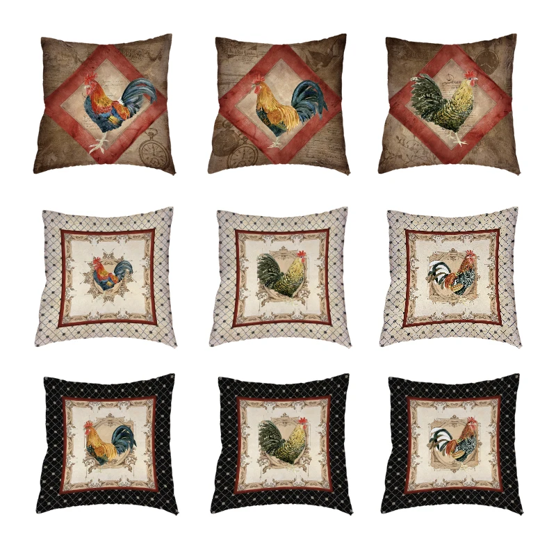 White Cushion Cover Vintage Rooster Beautiful Feathers Throw Pillow Case Geometric GIfts Home Living Room Decoration | Дом и сад