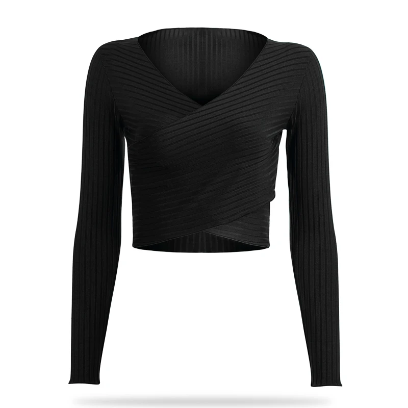 Пикантные с открытыми плечами пупка Для женщин свитер 2018 осень крест-накрест