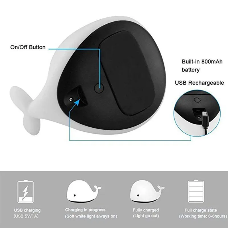 Silicone Cute Dolphin Night Lights USB Rechargeable LED Table Lamps Colorful Sensitive Tap Control Light For Kids Gifts | Лампы и