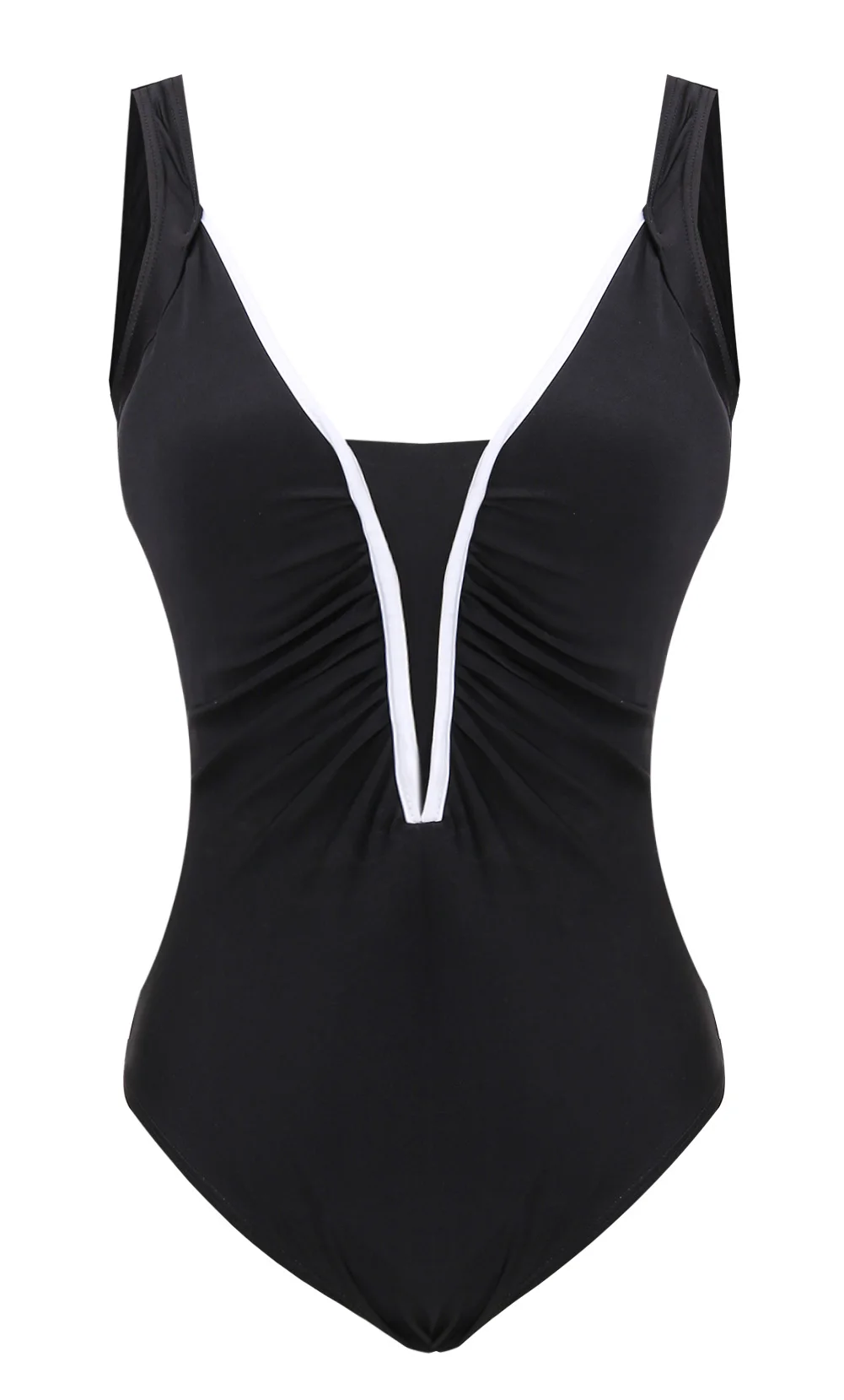 Женский слитный купальник с принтом черный сплошной в полоску размеры до 4XL