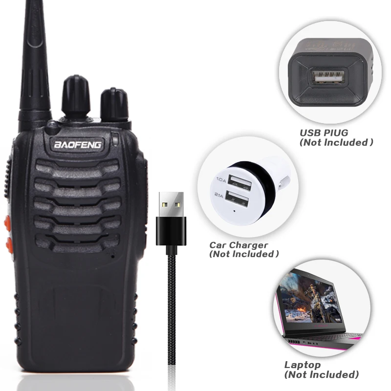Портативная рация Baofeng с USB зарядным адаптером 2 шт. радио CB UHF 888S коммуникатор